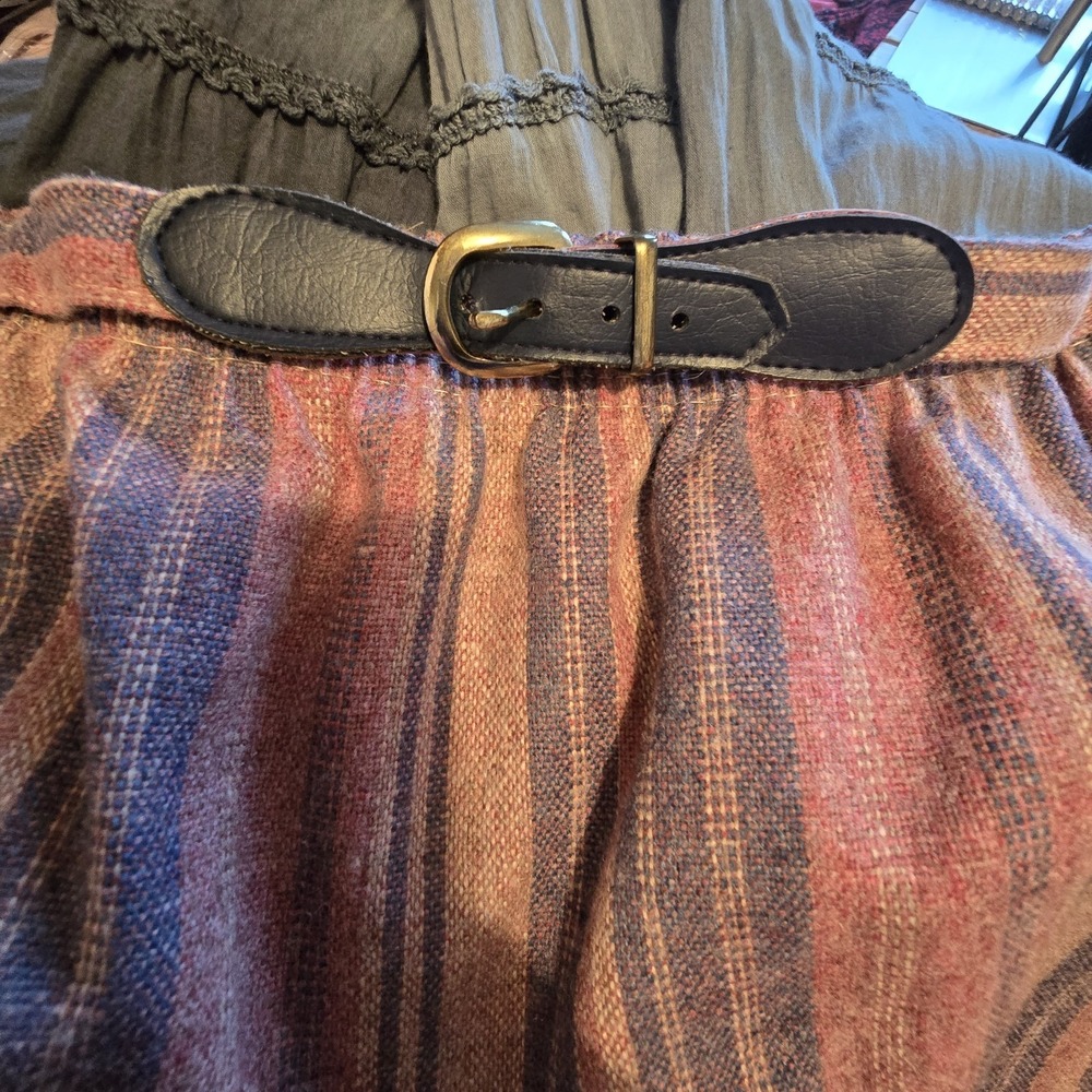 Vintage 80s Long Wool Maxi Skirt Women's‎ SM Mauve Stripe Belt Preppy Academia - Picture 5 of 9